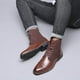 thumbnail image 3 of Botas impermeables, botines para hombre, botas casuales de felpa cálidas para hombre, puntera cuadrada con empalme, zapatos de negocios para hombre, 3 of 5