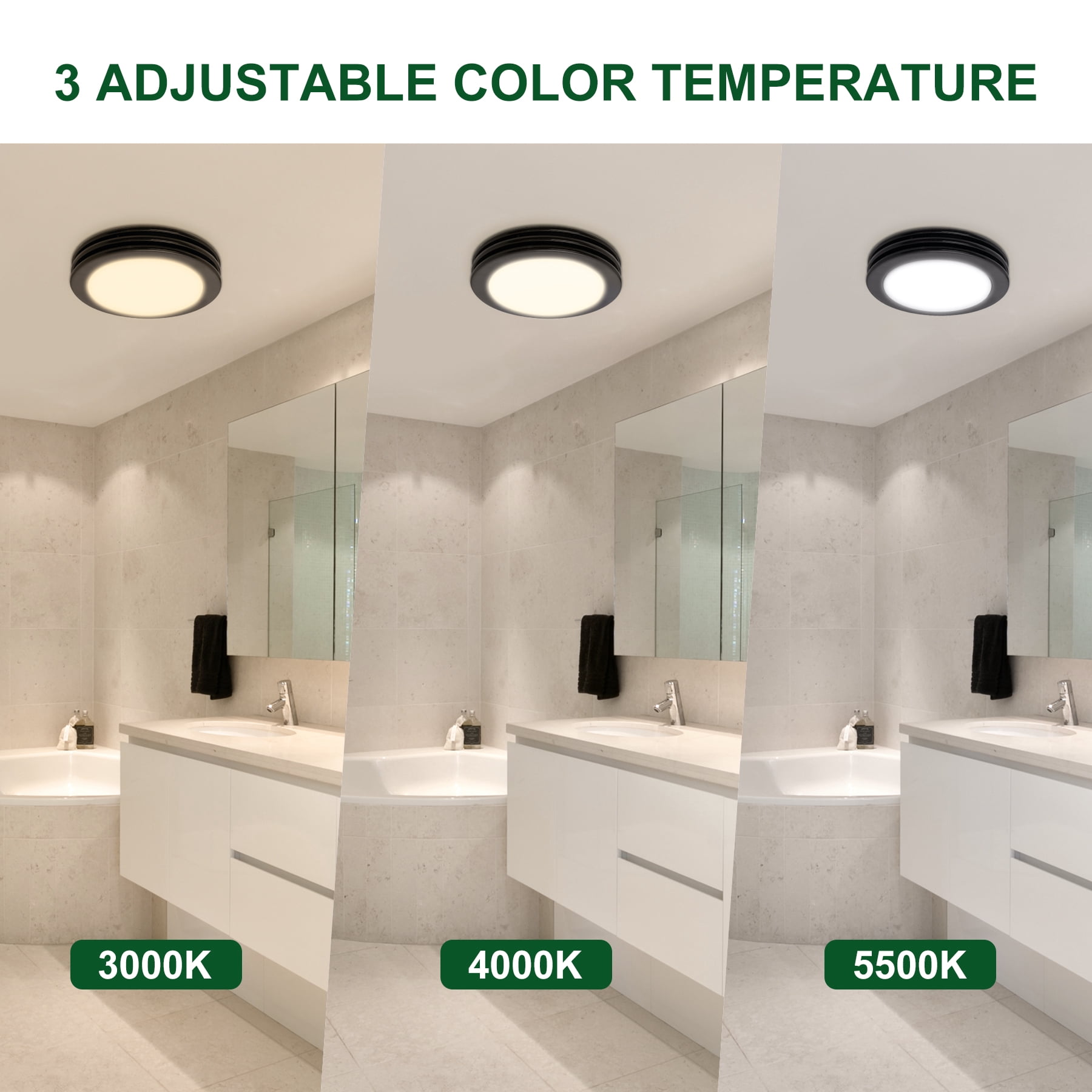 Akicon Exhaust Fan, 80CFM 2.0 Sones Bathroom Exhaust Fan with Light, Bathroom Fan with Dimmable 3CCT LED Light and Acrylic Light Cover, Bath Ventilation Fan for Home, Round, Matte Black