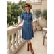 thumbnail image 4 of Vestido Camisero de Mezclilla para Mujer Allegra K con Botones de Manga Larga Cinturón Clásico Jean Azul M, 4 of 6