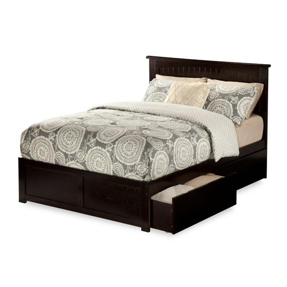 Nantucket Platform Bed with Flat Panel Foot Board and 2 Urban Bed Drawers, Multiple Sizes, Multiple Colors