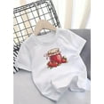 thumbnail image 1 of Camiseta de algodón con estampado de fresas para niña, informal, de punto, cuello redondo y manga corta, cómoda, ligeramente elástica, para actividades al aire libre, primavera y verano, para niños (, 1 of 6