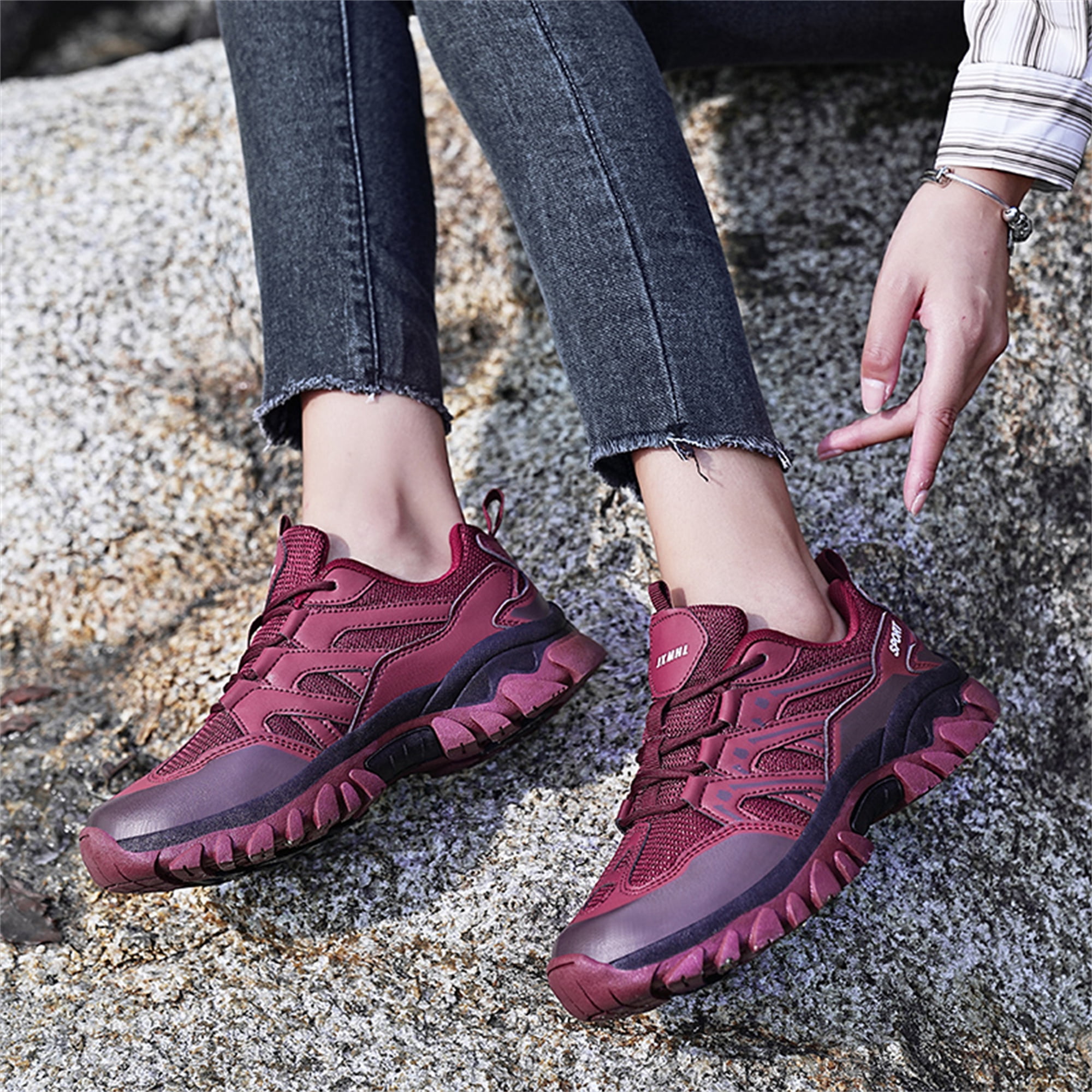 LASUDRAA Unisex Non-Slip Breathable Hiking Shoes for Men Women, Outdoor Trekking Trail Sneakers for Camping Walking