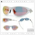thumbnail image 2 of Y2K Oval Wrap Around Plastic Fancy Metal Arm Sunglasses White - Orange Mirror, 2 of 8