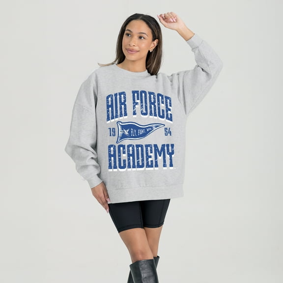 Women's Gameday Couture Ash Air Force Falcons Oversized Pennant Pride Premium Fleece Sweatshirt