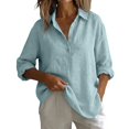 thumbnail image 2 of Linen Button Down Shirt Women Long Sleeve Cotton Blouses for Women Women's Linen Shirts Summer Linen Apparel Plus Size Linen Tops Ladies Gauze Tops Lightweight Linen Blouses,Light Blue,L, 2 of 9