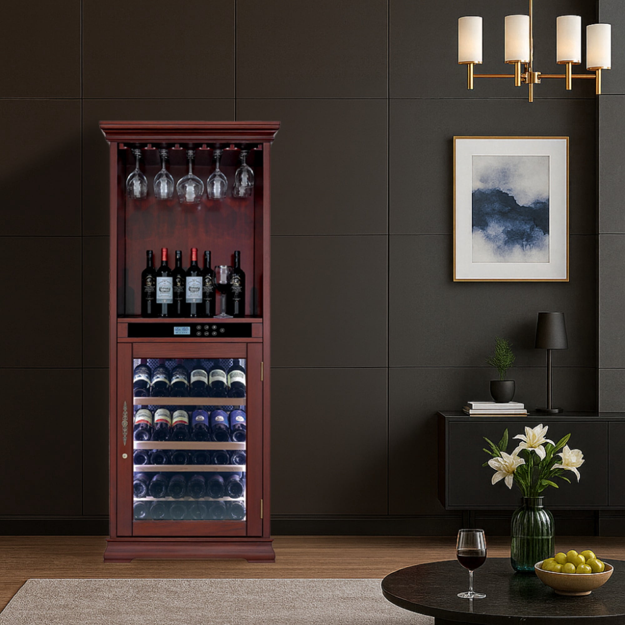 56 bottles Single Zone Wood Wine Cooler with Tempered Glass Door LED Lighting（LTL carry）