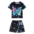 thumbnail image 3 of YMNXA Kids Girls Boys Outfits 2 Piece Short Sleeve Round Neck Butterfly Print Top And Shorts Comfortable Fashion Sleepwear Sets For Casual Daily Wear,Black,120, 3 of 3