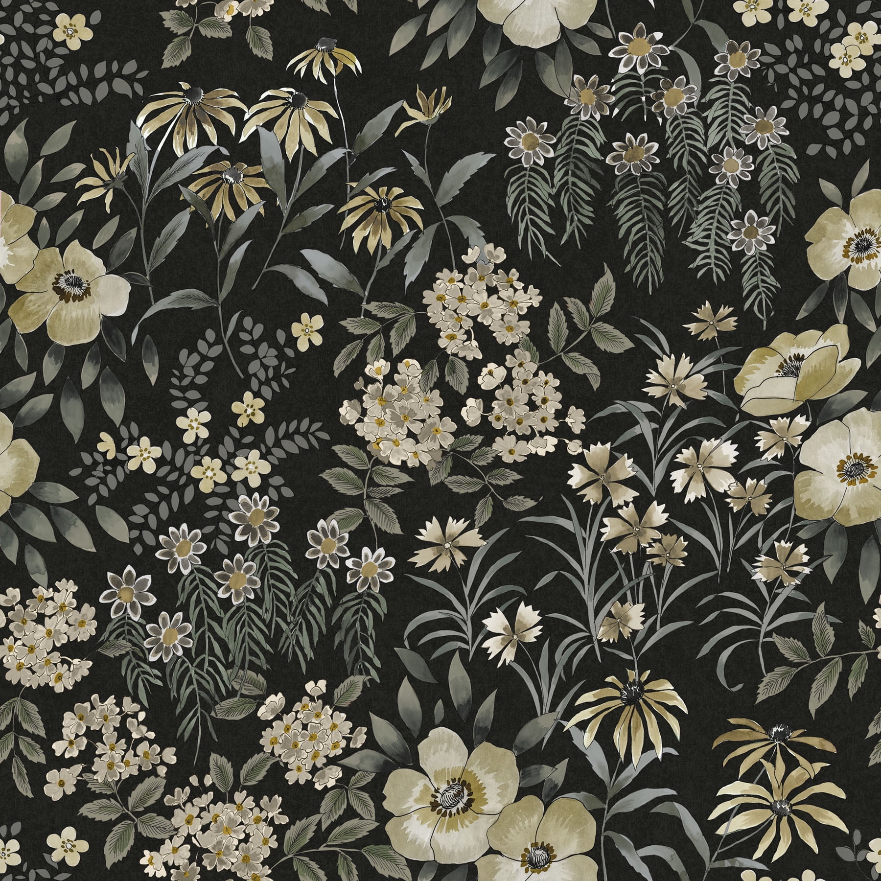 (2 pack) Roommates Studio Black Pearson Floral Peel and Stick Wallpaper 30.75 Sq. ft, 1 count