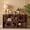 Brown-2 tier, variant on 2/3 Tier Modern Geometric Bookshelf, Short Wide Horizontal Bookcase with Round Cutout Design, Low Wooden Cubby Storage Organizer Display Shelf