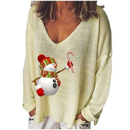 

Women Funny Print Sweatshirt Graphic T-Shirt V-Neck Long Sleeve Casual Plus Size Loose Fit Fall Tops Cute Graphic Tee Shirt Pullover Blouse for Teen Girls