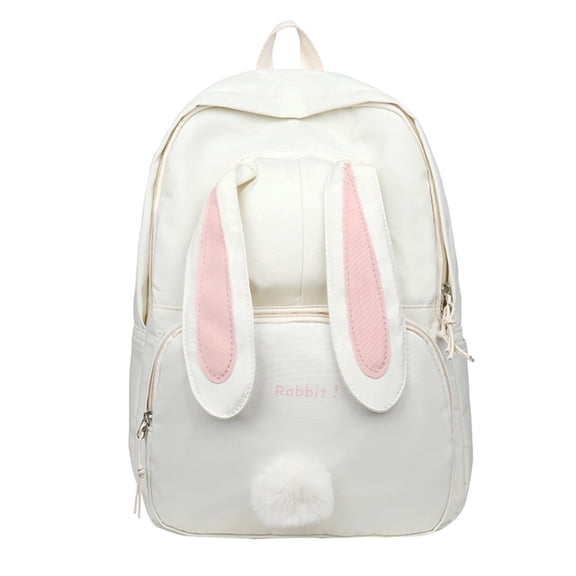 Cute Bunny Ear Backpack Women Laptop Bookbag ,Rabbit Big Capacity Bag Travel Hiking Camping Daypack Bag-White