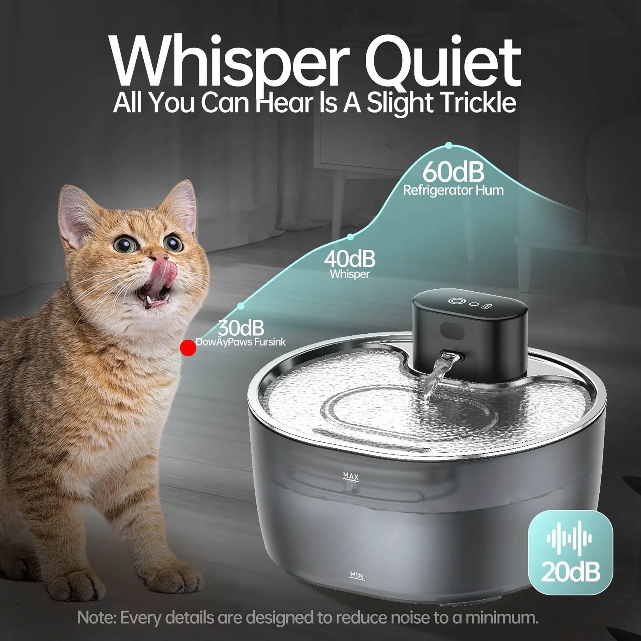 Generic 3 L Stainless Steel Cat Water Fountain Set with Smart Cat Water Fountain & 304 Stainless Steel Tray