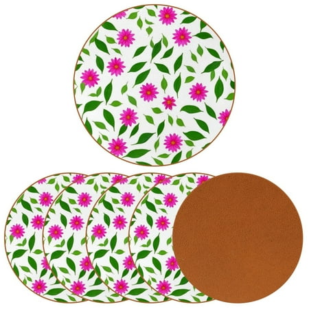 

YZUOUZY Home Decor Table Decor set of 6 Round Cool Coasters Flowers Leaves Rose