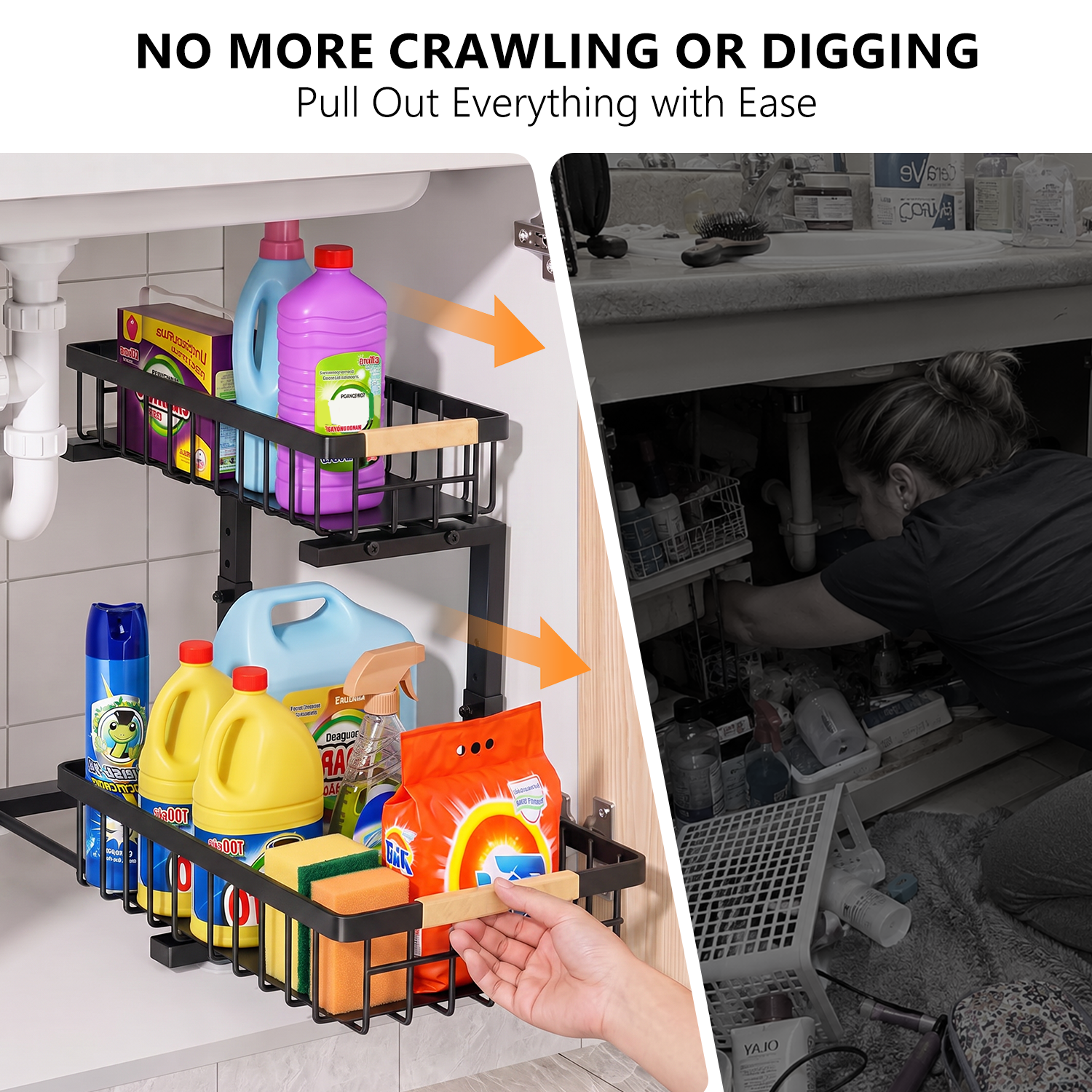 TAIMASI 2-Pack Under Sink Organizers, 2-Tier Pull-Out Drawers, Black photo 6