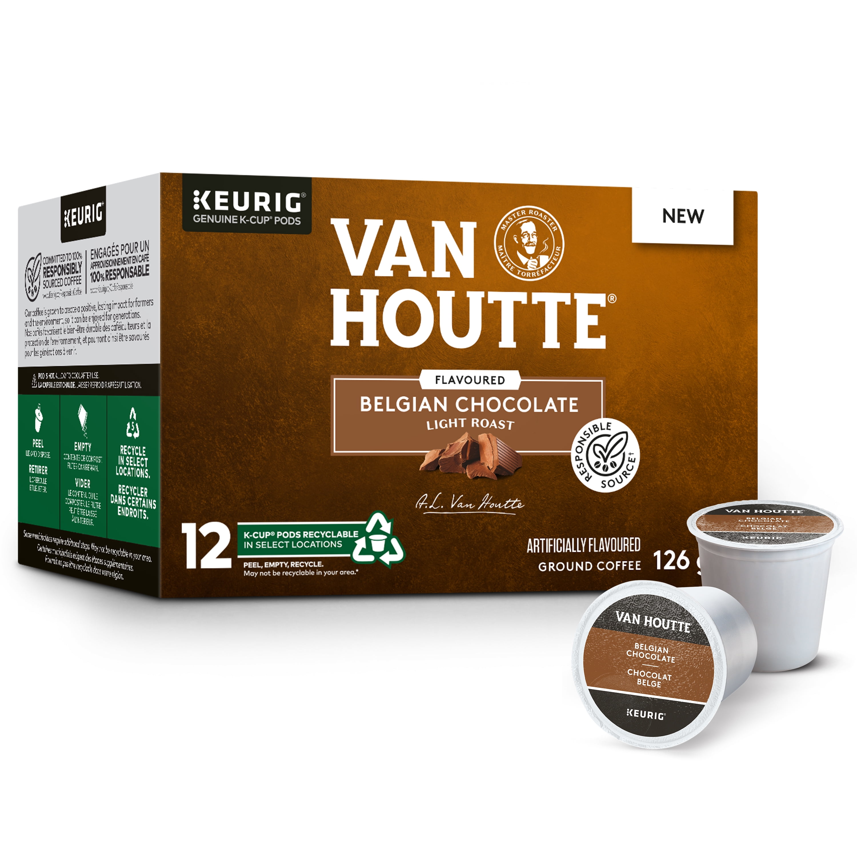 Van Houtte Belgian Chocolate, Light Roast, K-Cup Coffee Pods, 12 Count
