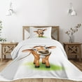thumbnail image 3 of Ambesonne Cartoon Quilted Bedspread Set 2 Pcs, Cow with Blue Eyes Grass, Twin Size, Royal Blue and Cinnamon, 3 of 6