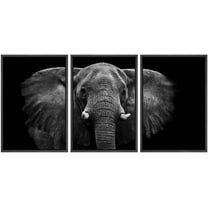 wall26 Framed Canvas Print Wall Art Set Black and White Elephant Portrait Animals Nature Photography Realism Rustic Scenic Dark Country Ultra for Living Room, Bedroom, Office - 24"x36"x3 BL