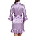 thumbnail image 3 of Deago Women's Satin Silky Robe Valentines Lingerie for Women Kimono Bathrobe Short Ruffle Belted Robes Bride Bridesmaids Sleepwear Dressing Gown (Purple, L), 3 of 9