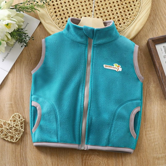 breaise Toddler Boys Girls Fleece Vest Cute Color Block Sleeveless Jacket Zip up Fleece Jackets Kids Warm Fall Winter Waistcoat
