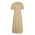 thumbnail image 4 of Jzuxvd Short Sleeve Maxi Dress Casual Plus Size Crewneck Long Dress Elegant Formal A Line Smocked Flowy Party Dress Khaki 3XL, 4 of 4