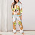 thumbnail image 2 of KLL Corgi With Towel Ans Slice Cucumber Print Women's Long Sleeve Pajamas with Pants Sleepwear Loungewear 2 Set-XX-Large, 2 of 7