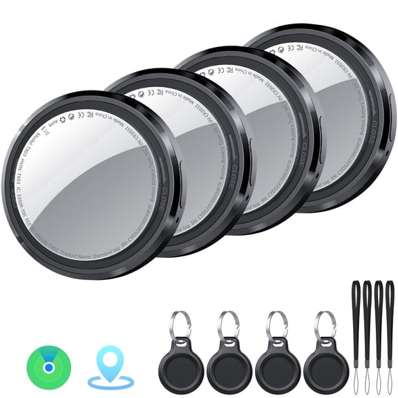 Bluetooth Tracker 4-Pack, Smart Air Tracker Tags and Item Locator Works with Apple Find My (iOS Only), Item Finder for Keys, Wallet, Luggage and Bags, Replaceable Battery, Key Ring & Lanyard Included