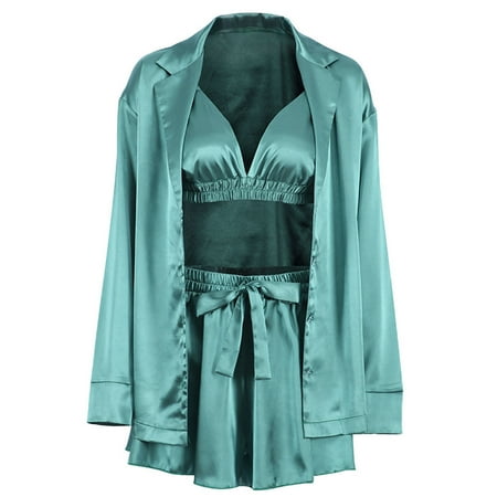 

NUNU Women Pajamas Sexy Breathable Elegant Summer Women Solid Color Ruched Silk Nightwear for Home