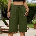 thumbnail image 2 of VBVC Women's Drawstring Cotton-Linen Shorts,Summer Straight Leg Capris for Women,Ladies High Waist Breathable Beach Work Lounge Pants with Pockets,Army Green,S-2XL, 2 of 7