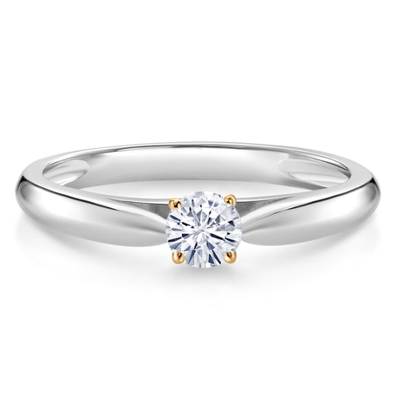 Gem Stone King 10K White and Yellow Gold Solitaire Engagement Ring Round Moissanite (0.16 Cttw) (Size 5)