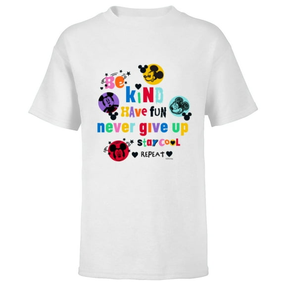 Disney Mickey Mouse Be Kind Have Fun Never Give Up Stay Cool - Short Sleeve T-Shirt for Kids - Customized-White