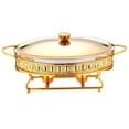 thumbnail image 4 of veasfak Ensemble Complet de Réchauds avec Bac à Eau, Plat Rond pour Réchauds, Réchaud de Buffet de Traiteur Doré, 4 of 9