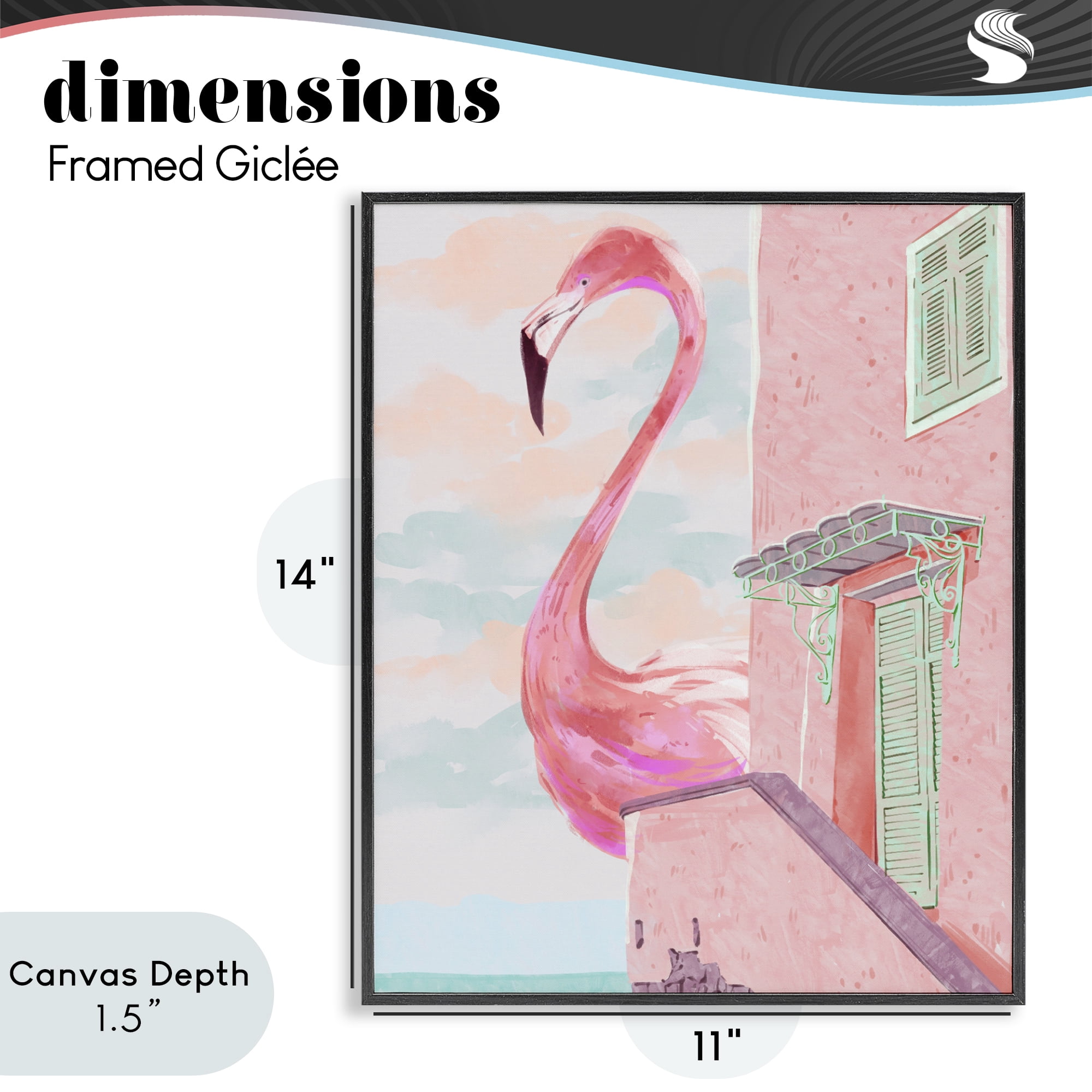 Stupell Industries Giant Flamingo with Seaside Balcony Black Framed Giclee Art, design by Ziwei Li