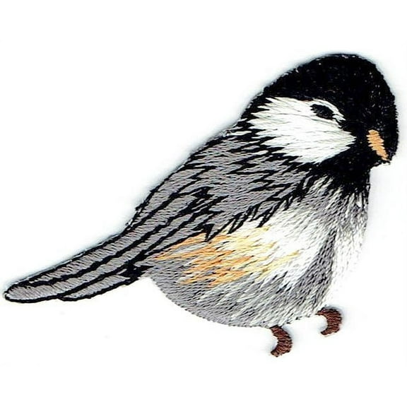 Chickadee - Bird - Natural - Facing Right - Iron on Applique - Embroidered Patch