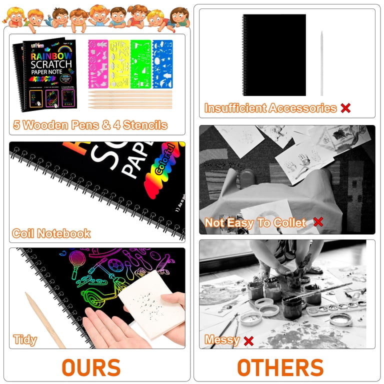 Yuqilin 24 Stuks Kraskaarten Voor Kinderen + 2 Krasspennen – Rainbow Scratch Art, Creatief Speelgoed Voor Notities, Kaarten & Cadeaus (A-formaat) 3 miniatura
