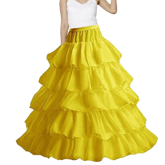 KHONTS Women's Crinoline 5 Ruffles Layers Petticoat Half Underskirt for Wedding Dress Ball Gown Yellow One Size
