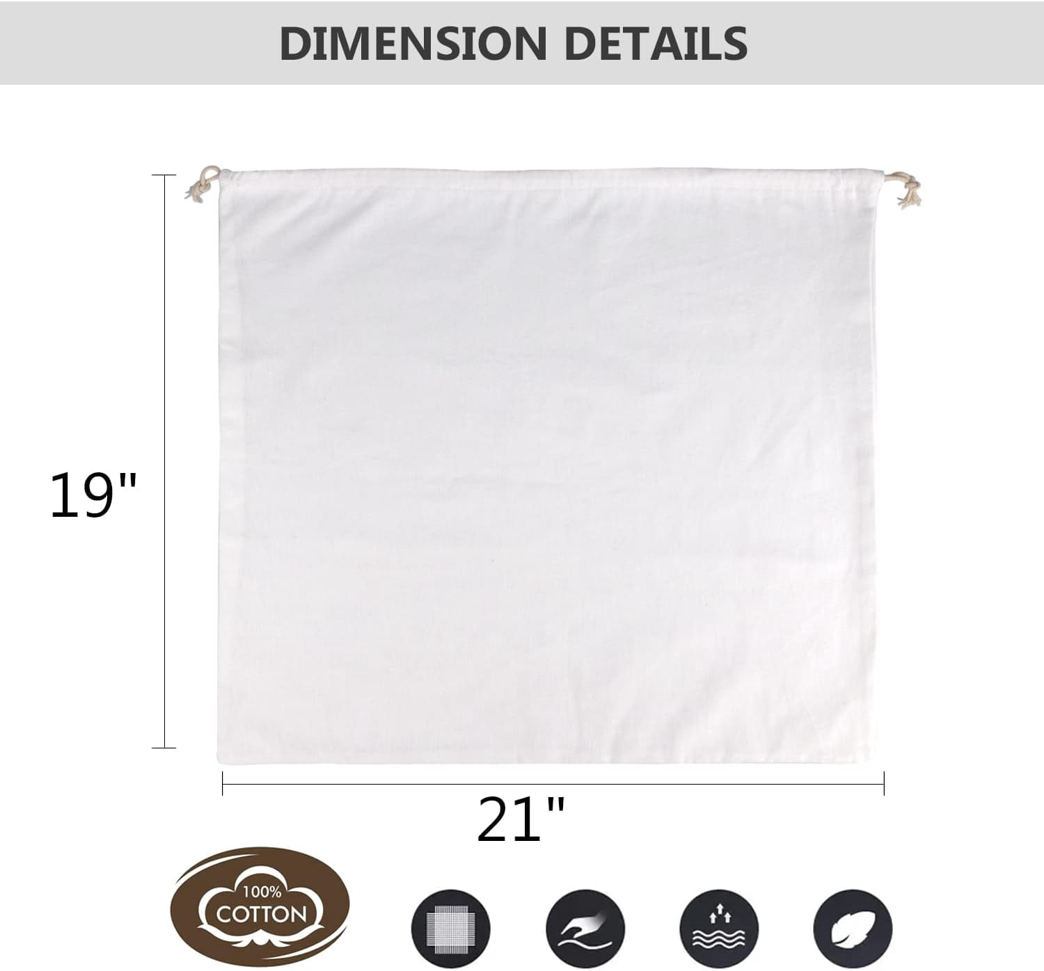 100% Cotton Bags 5 Pack Dust Cover Storage Pouch with Drawstring Closure for Packaging Handbags Purses Pocketbooks Shoes Boots, White (21 x 19 in)