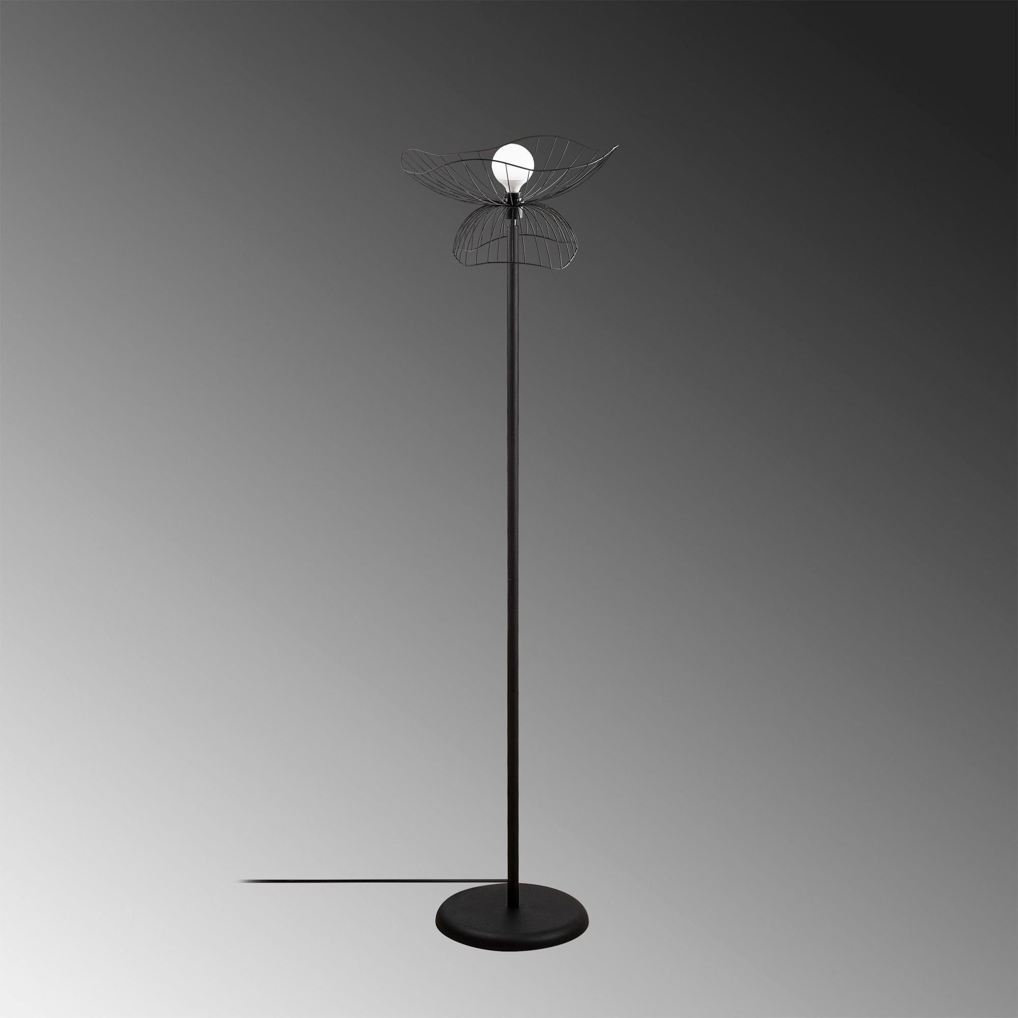 Stylish Floor Lamp with Metal Body, Black Finish, 59.1 in Height | 19.7 in Base Plate Diameter, 1.2 in Base Height | 11.8 in Cap, E27 Socket (Max 40W) | 11.5 ft Cable