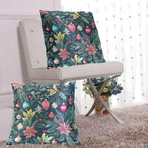 Christmas Balls Leaves Throw Pillow Covers Set of 2 Decorative Pillow Cases for Chair Sofa Bedroom Living Room