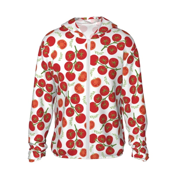 Fotbe Tomato Chaqueta con Protección Solar UPF 50+ para Hombre y Mujer, Camisa con Capucha y Bolsillos-Large
