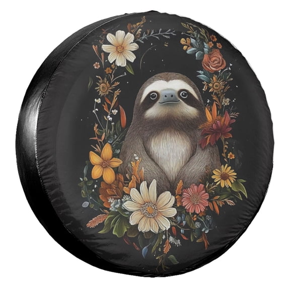 KAKALAD Sloth & Flowers 1 Spare Tire Cover Universal Vehicle Accessories Buckle Car Tools 14”in