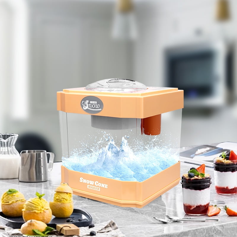 Snow Cone Maker, Tabletop Shaved Ice Machine for Slushies & Frozen Drinks, 2 Reusable Cups, Ice Scoop