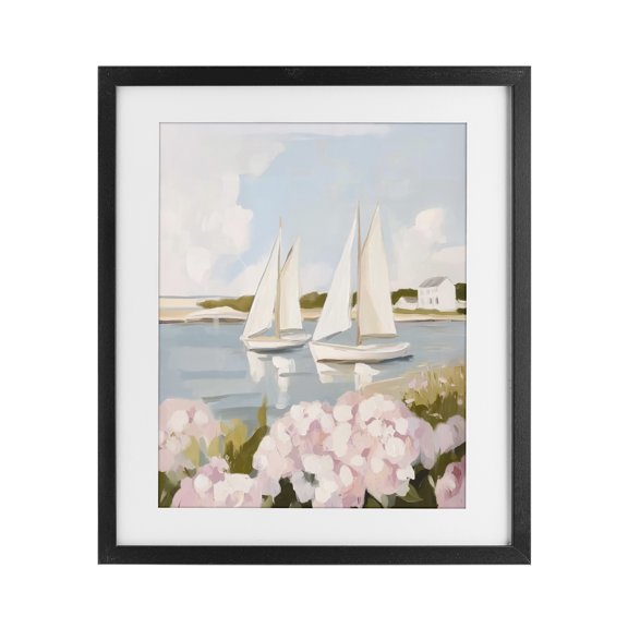 Stupell Industries Traditional Sailboats & Pink Hydrangeas Black Framed Print Under Glass, 17 x 21, by Sisi and Seb