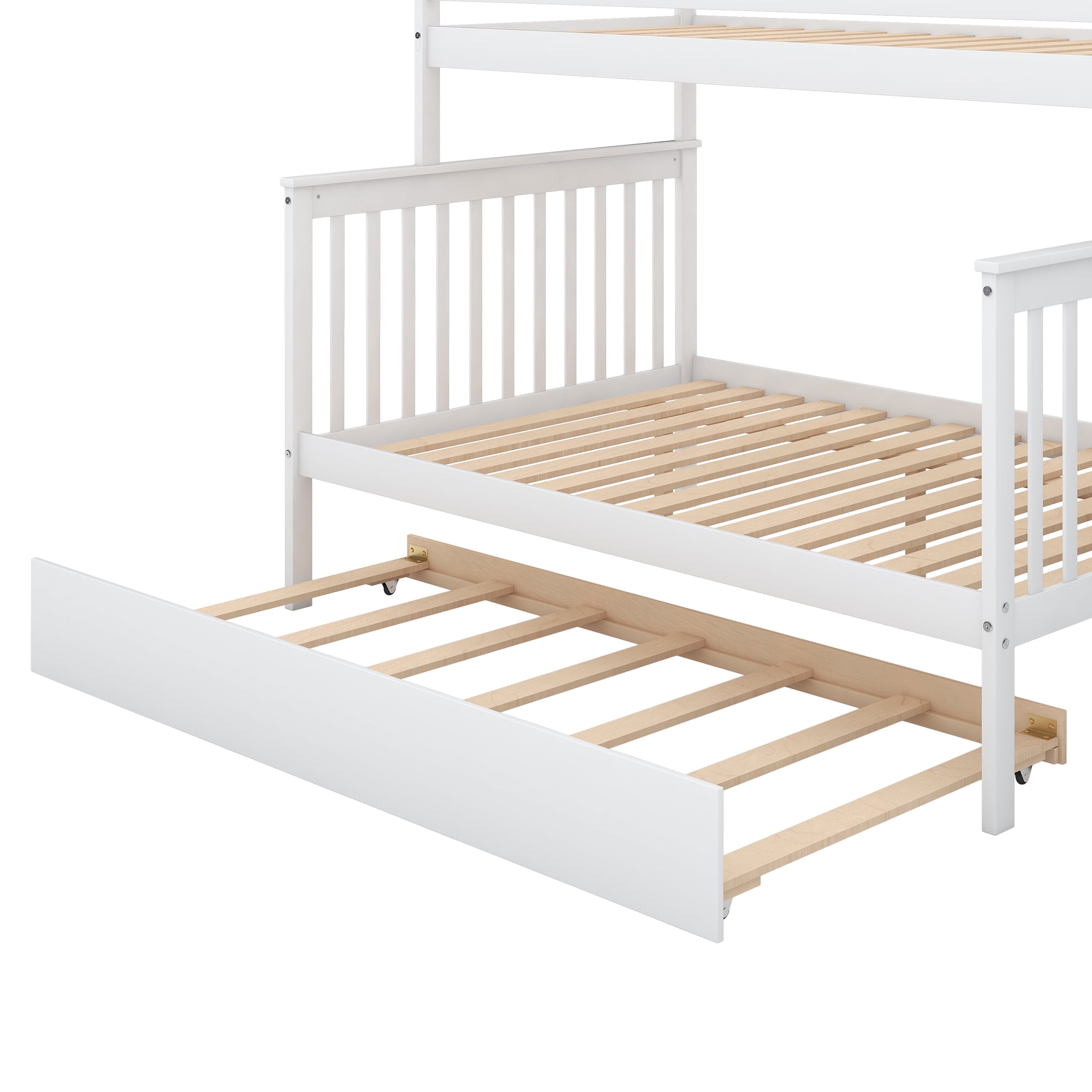 EUROCO Twin over Full Bunk Bed with Twin Trundle Bed and Storage Shelves for Kids, Three Beds with Storage for Kids Teens Adults, White