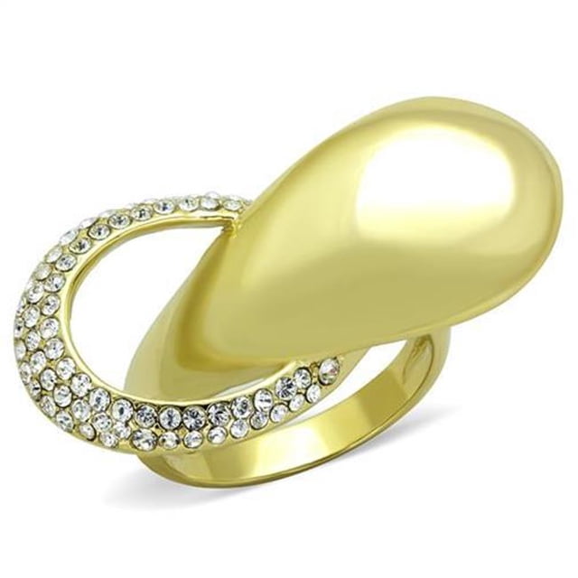 Bague en Acier Inoxydable IP Gold pour Femmes avec Cristal de Qualité Supérieure en Transparent - Taille 10
