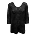 thumbnail image 4 of Ounisa Boho Crochet Tops for Women 3/4 Length Sleeve V Neck Hollow Out Knit Sweater Shirt Summer Lightweight Beach Cover Ups, 4 of 5