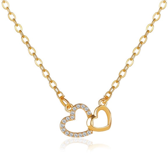 Wioihee Under $2.00 Women Double Heart Diamond Necklace, Crystal Love Charm Choker Pendant,Adjustable Silver Plated Jewelry, Rhinestone Chain Valentine'S Day Gift for Couple Bridal Wedding