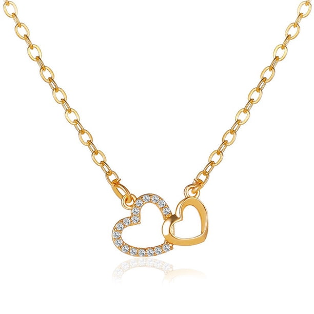Collar para mujer, joyería para mujer, collar de diamantes de moda para mujer, colgante de corazón de melocotón doble, collar de cadena de clavícula, collar para mujer