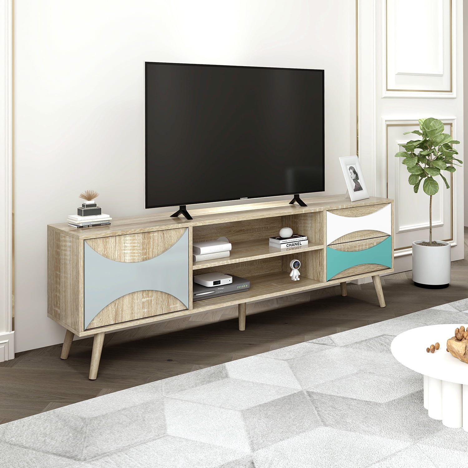 Kadyn TV Stand Console, Entertainment Center TV Console with Storage Cabinet and Shelves, TV Console for TVs up to 65", Brown Oak