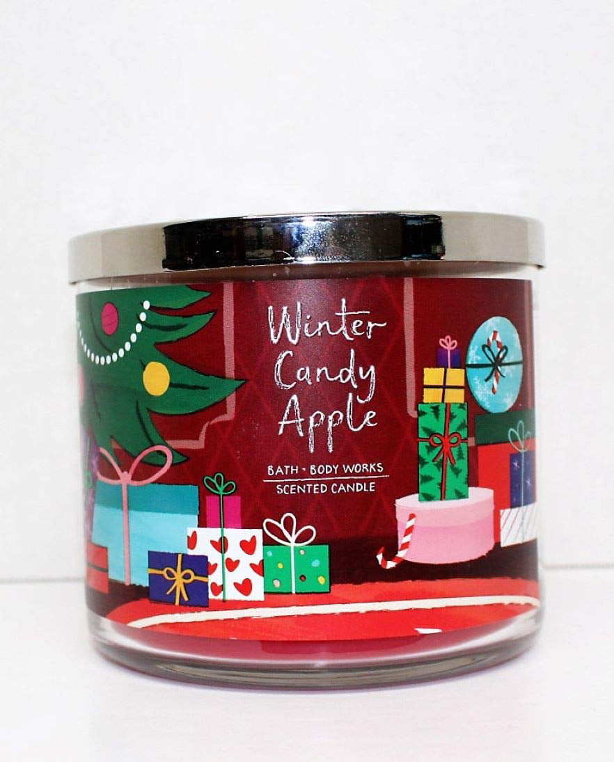 2 Bath & Body Works WINTER CANDY APPLE Scented 3 WICK GLASS Candle 14.5oz 