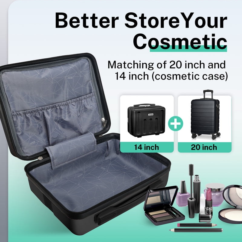 Luggage Sets 2 Piece Hardshell Lightweight Carry on Luggage Cosmetic Case with wheels USB Port TSA Lock 14 20 inch Black